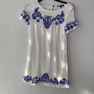 Lulu's White and Blue Embroidered Dress